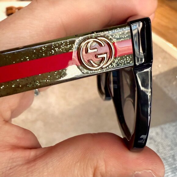 Gucci GG0034 Black Frame Glitter Web Branch Sunglasses - Picture 12 of 13